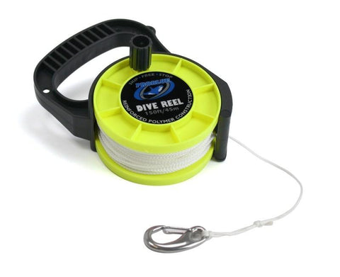 Problue 150ft (45m) Dive Reel Neon Yellow with clip and Stop lock
