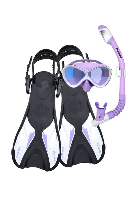 Ocean Pro Woolamai Junior Mask, Snorkel & Fin Set - Purple L-XL