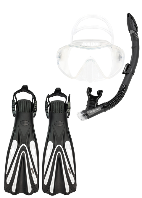 Adreno Moray Mask - Snorkel - Fin Pack Black and Clear