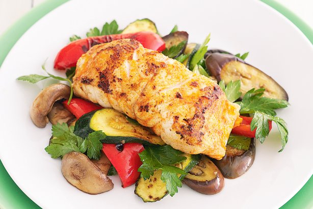 Spiced Fish with Barbecued Vegetables