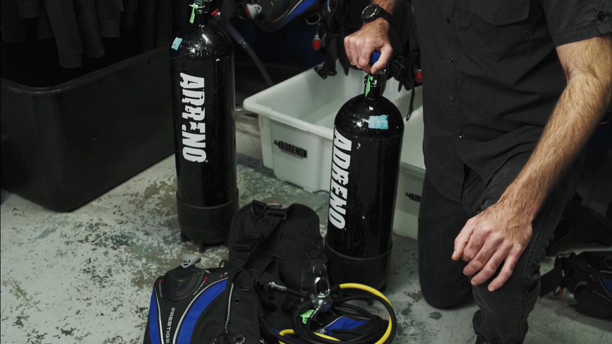 setting up scuba diving gear