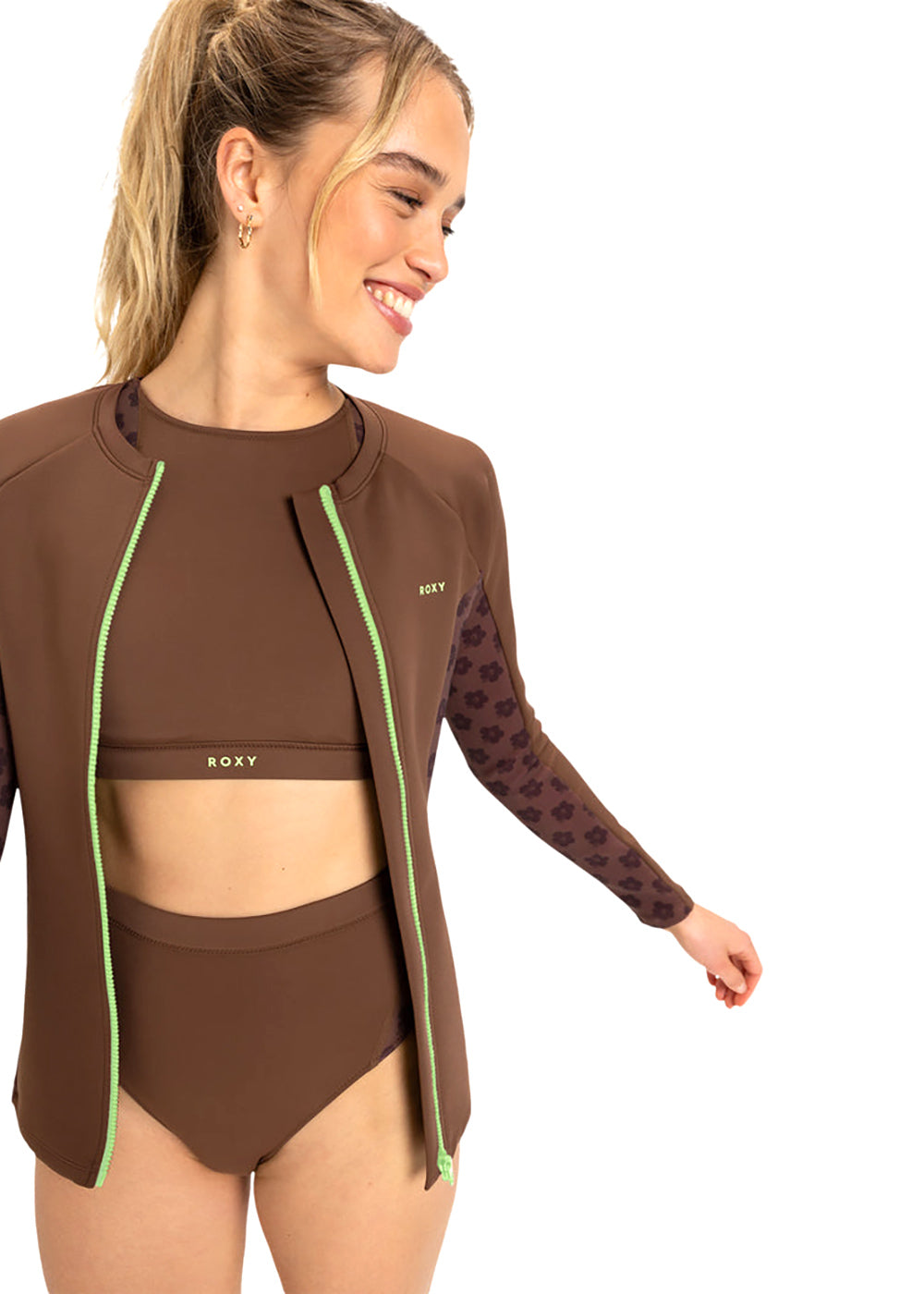 Roxy Womens Zip Through Pro Wave Jacket XS / Brown