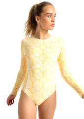 Roxy Womens Tropical Tile BZ LS Lycra Spring Suit XS / Yellow/White