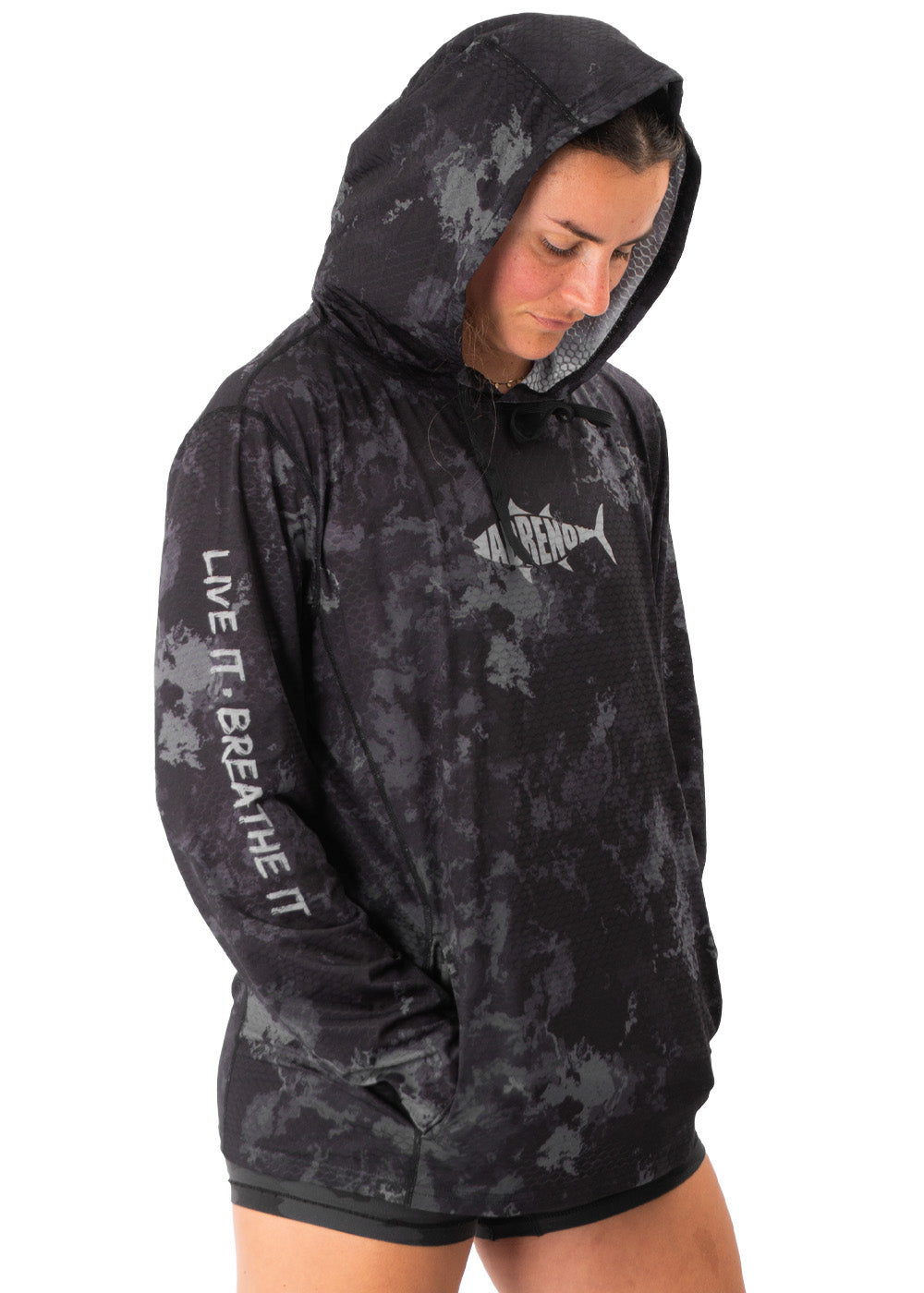 Adreno Hooded Boat Shirt - Dark Grey Camo
