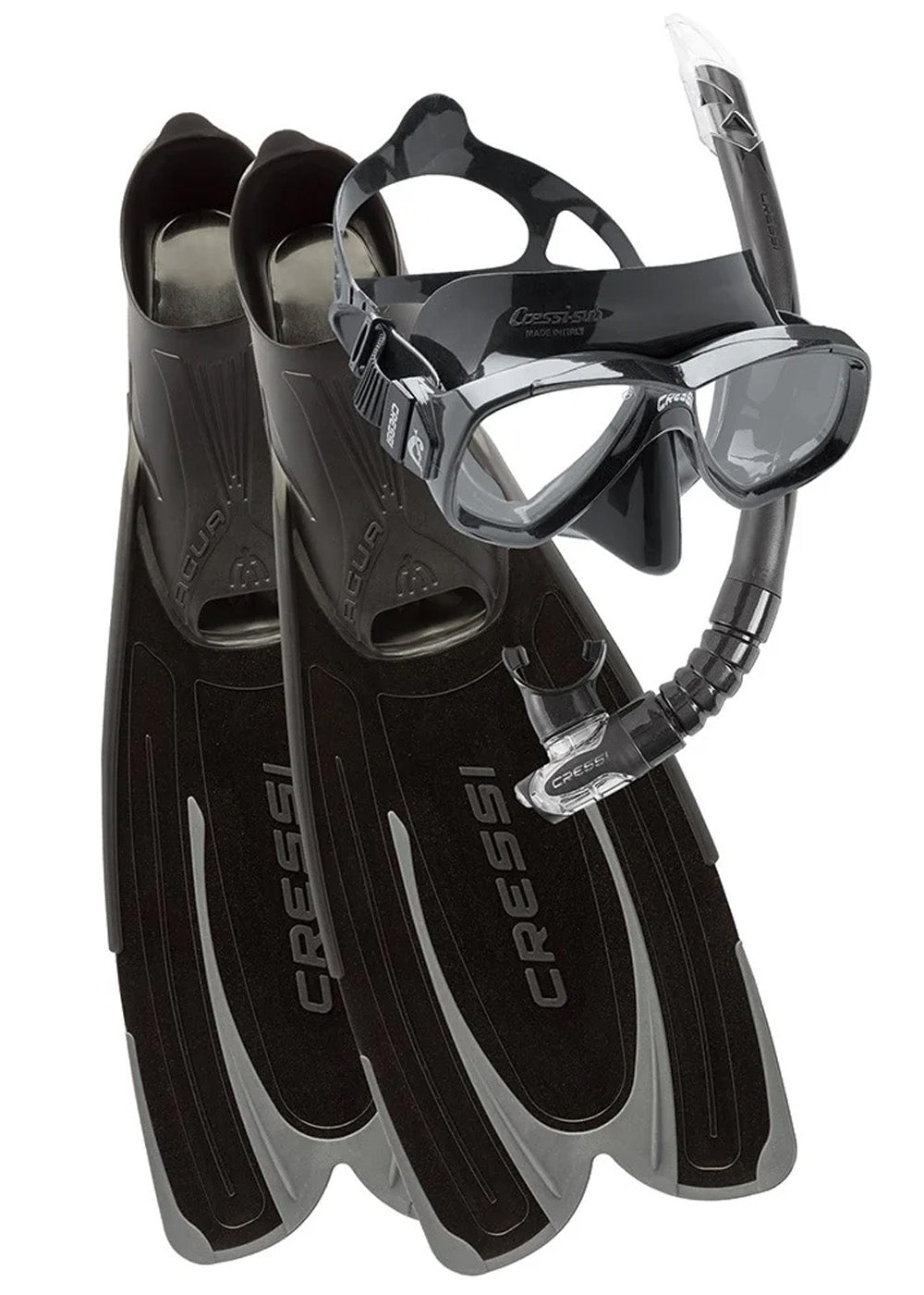 Cressi Agua Mask Snorkel Fin Set Black