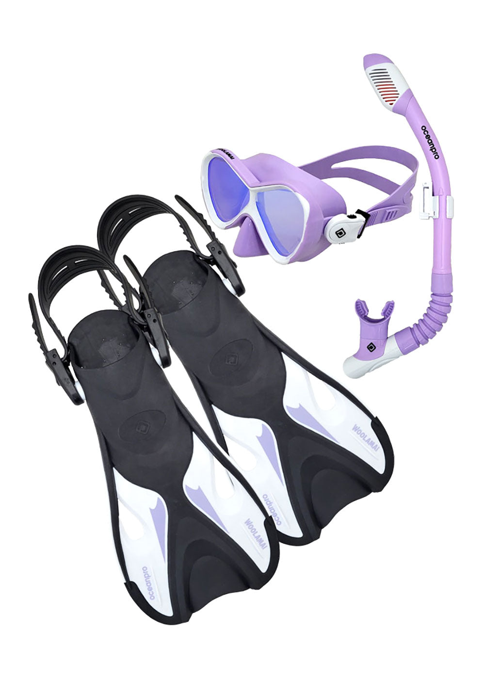 Ocean Pro Woolamai Junior Mask, Snorkel &amp; Fin Set - Purple L-XL