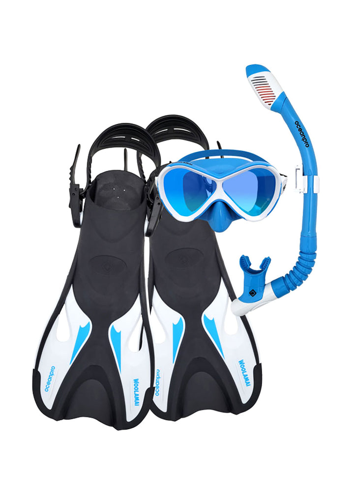 Ocean Pro Woolamai Junior Mask, Snorkel &amp; Fin Set - Blue S-M