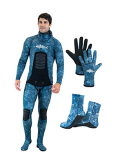Adreno Mens Ascension 3.5mm Two Piece Wetsuit, Diving Gloves, Diving Socks - Package