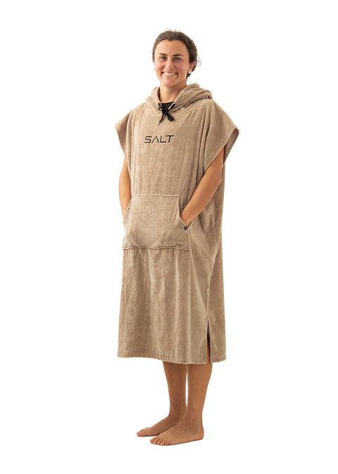 SALT Hooded Cotton Poncho Towel - Tan
