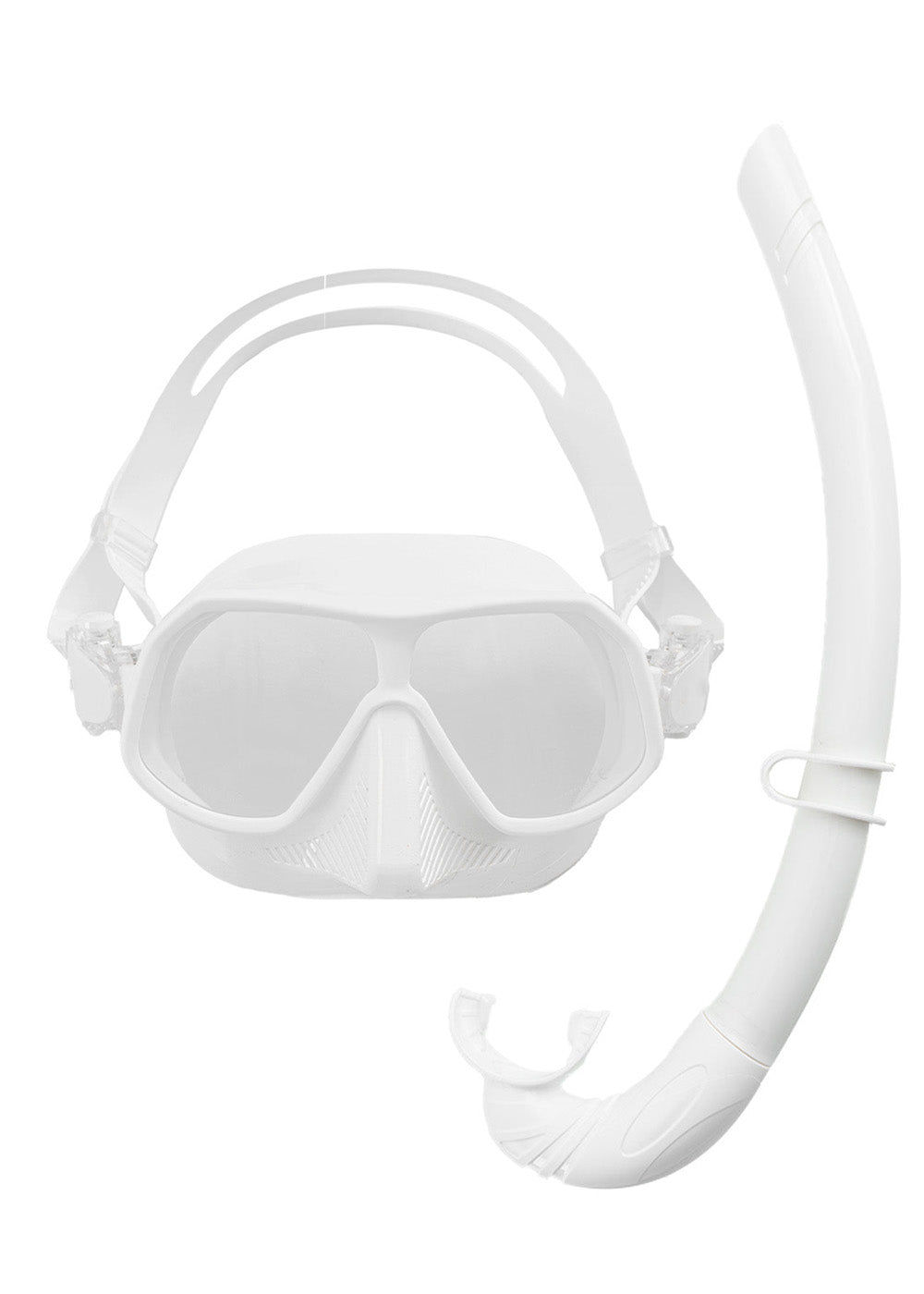 White Diving Snorkel with Keeper & White Dual Lense Mask + Bag