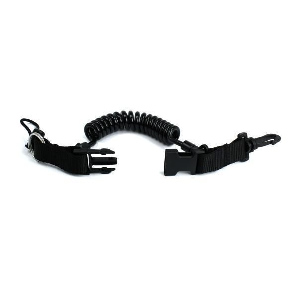 Problue Clip Shock Line Black Stainless Split Ring on one end. Looped cord at other end.